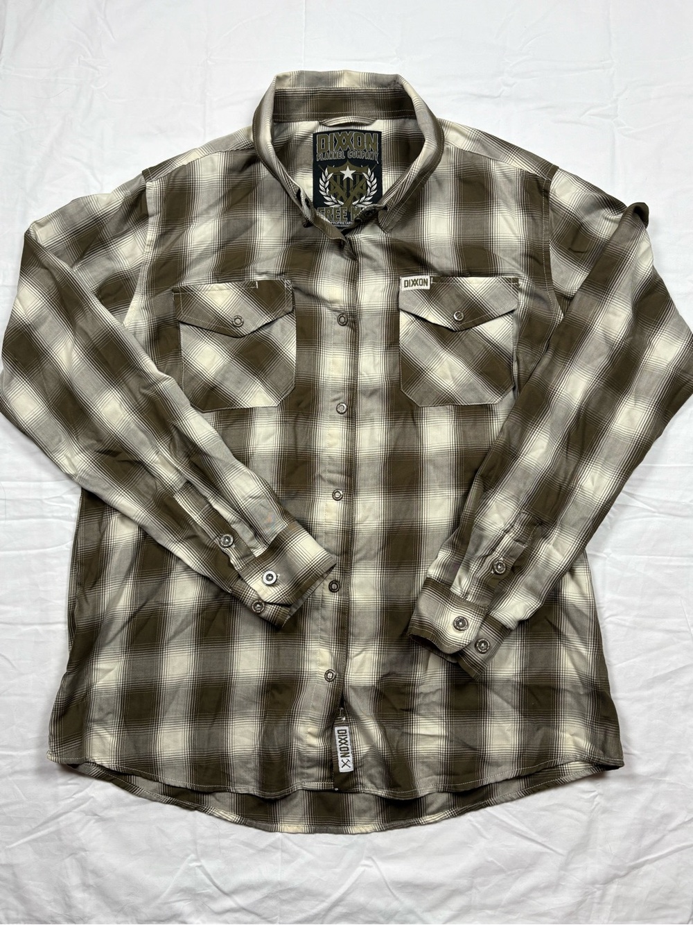 DIXXON “Free Man” Olive and Cream Plaid Button-Down Shirt - Men